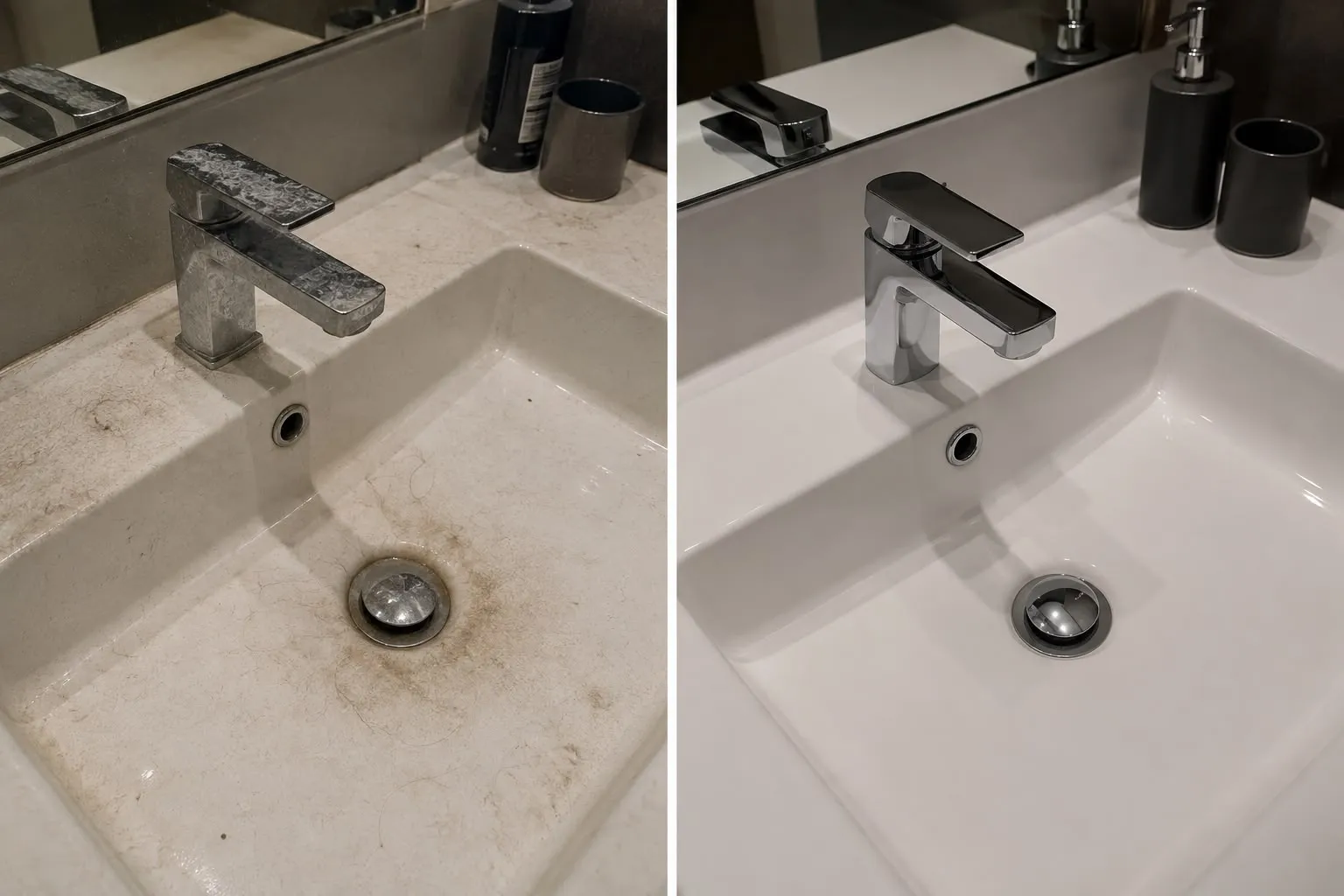 Vasque de salle de bain avant / après détartrage
